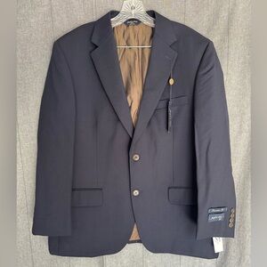 Joseph Feiss Gold Sport Coat Blazer 2 Button Navy Blue Twill Wool 42S Executive